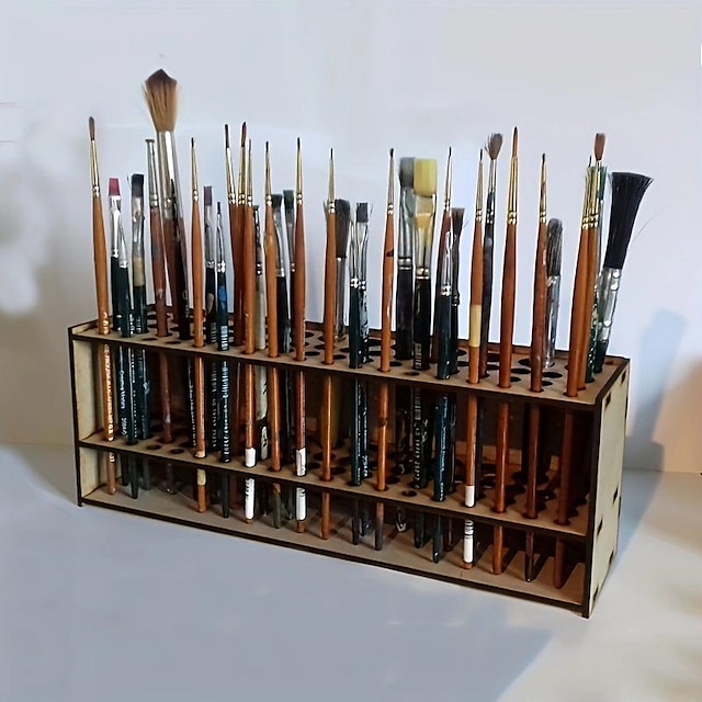  suporte de pincel de madeira, suporte de pincel, suporte de armazenamento de caneta de pintura, suporte de mesa & organizador de porta-pincéis, para canetas de tamanhos diferentes, pincéis, lápis de