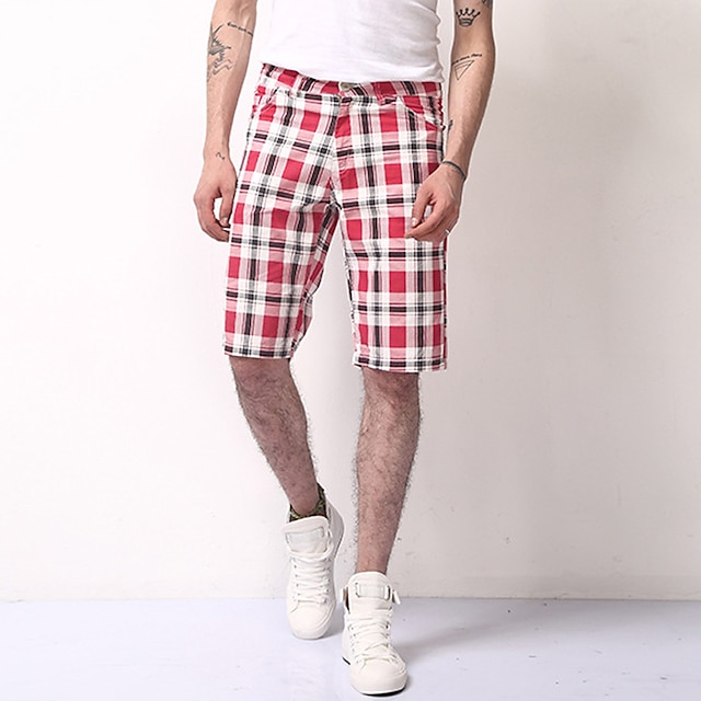  Férfi Chino Shorts Bermuda nadrág Munkanadrág Zseb Rács Mokaszinok Rövid Szabadtéri Hétköznapi Napi Utcai sikk Stílusos Világosbarna Khakizöld