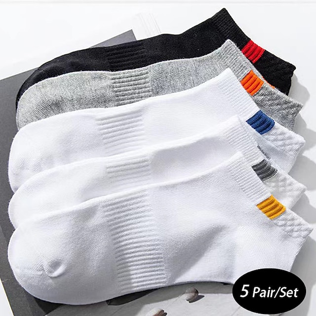  Men's 5 Pairs Ankle Socks No Show Socks Black White Color Plain Casual Daily Basic Thin Summer Spring Fall Cool Breathable