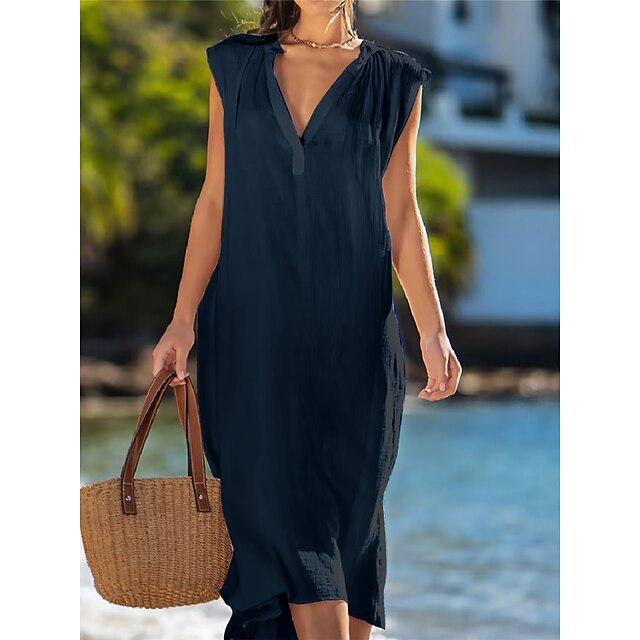 Vestidos Verano Mujer 2025 Vestido De Lino Para Mujer - Manga