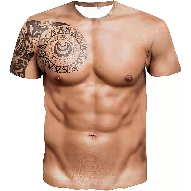  Herre Grafisk simulering T skjorte Kortermet T skjorte 3D-utskrift Crew-hals Skjorte Årgang Mote Designer utendørs Daglig Sport Mørkebrun Lysebrun Brun Vår sommer Klær S M L XL 2XL 3XL