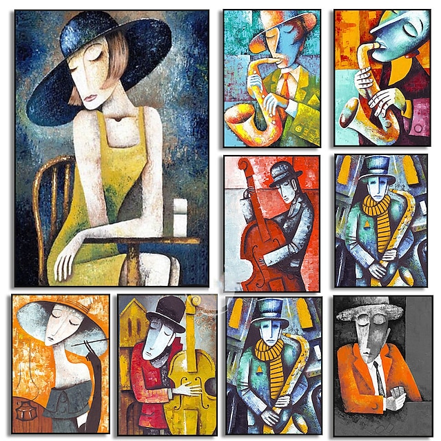  Abstract Picasso Man Playing Musical Instrument Poster Grace Woman Oil Painting on Canvas Nordic Jazz Violin Prints Home Decor