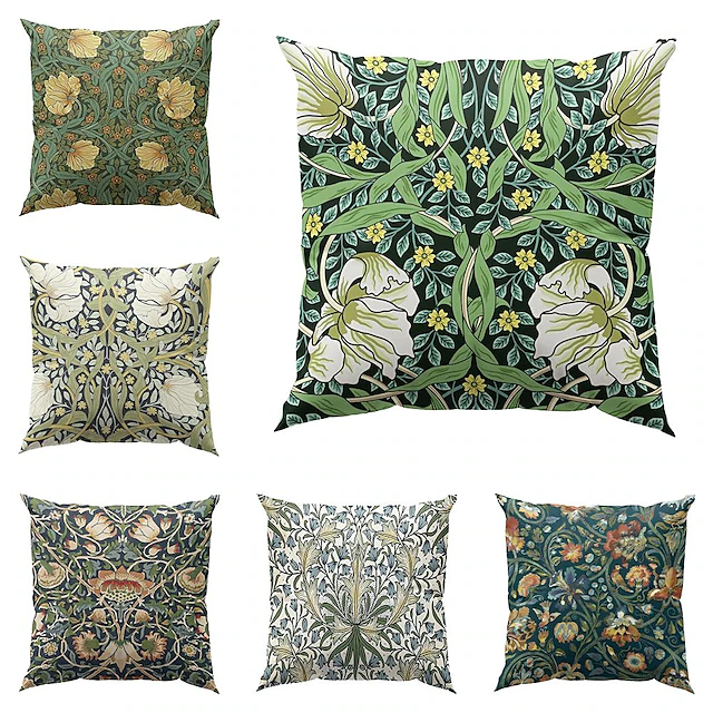 William Morris Double Side Pillow Cover 4PC Floral Plant Soft Decorative Square Cushion Case Pillowcase for Bedroom Livingroom Sofa Couch Chair 24