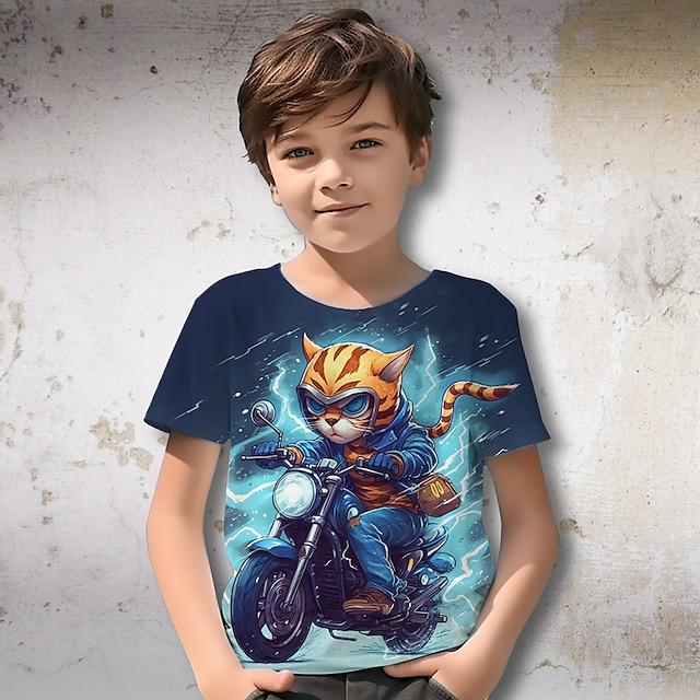  Drenge 3D Grafisk Dyr Tiger T-shirt Kortærmet 3D-udskrivning Sommer Forår Aktiv Sport Mode Polyester Børn 3-12 år udendørs Afslappet Daglig Regulær