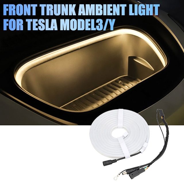  مصباح صندوق السيارة الأمامي للسيارة ، شريط إضاءة محيطي led ، أطقم إضاءة منطقة البضائع المعدلة لنموذج تسلا 3 / y مع المكونات الأصلية