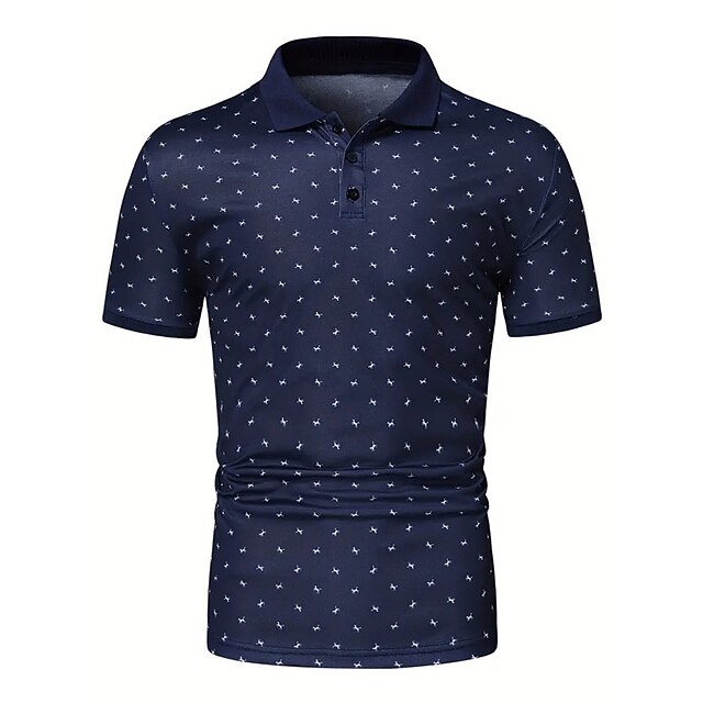 Men's Polo Shirts Golf Shirt Short Sleeve Polo Shirts Collared Shirts Business Casual WorkWear Formal Wear Festival Wear Buttons 3D Print Black Wine Navy Blue 5