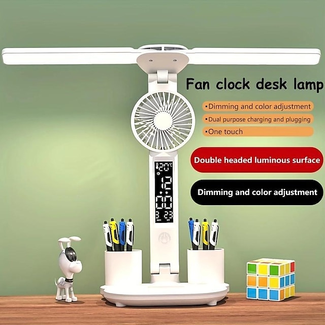  lampada da tavolo dedicata all'apprendimento lampada da comodino plug-in scrivania lettura lampada da tavolo ventilatore multifunzionale