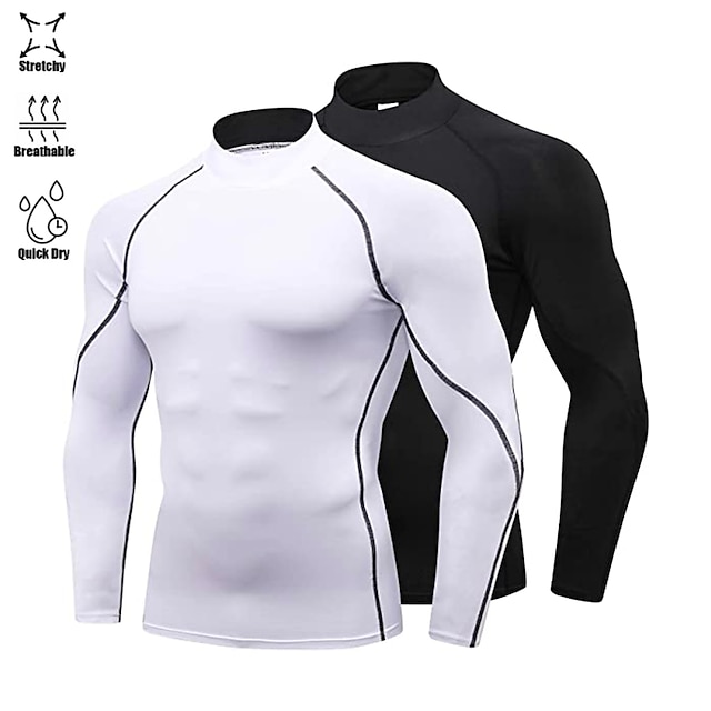  Arsuxeo Men's Compression Shirt Running Shirt Stripe-Trim Reflective Strip Long Sleeve Base Layer Athletic Winter Polyester Breathable Moisture Wicking Soft Running Active Training Jogging Sportswear