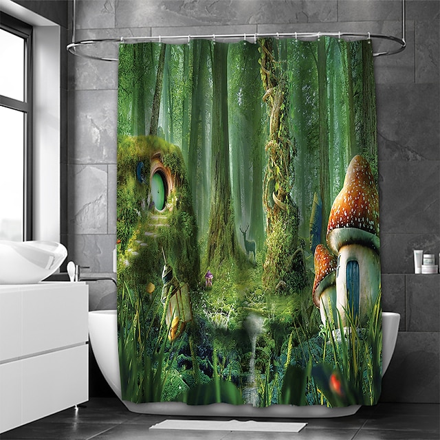  Shower Curtain Forest Landscape Design Bathroom Decor Waterproof Fabric Shower Curtain Set with12 Pack Plastic Hooks