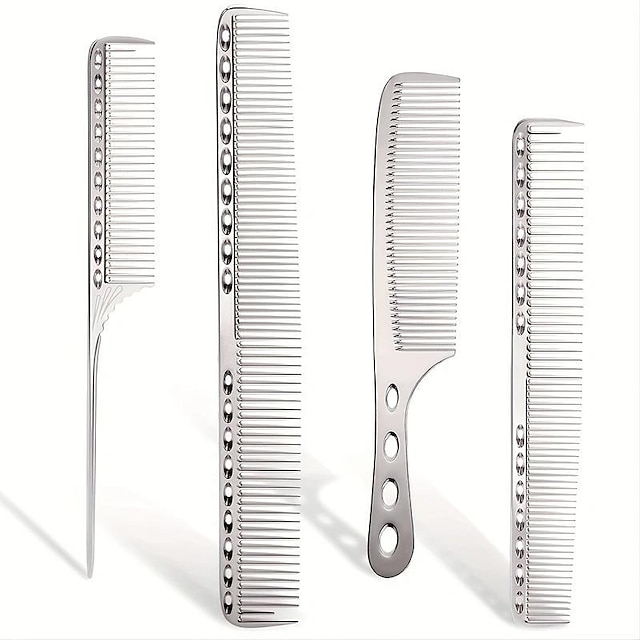  4 pçs pente de aço inoxidável profissional pente de alumínio para todos os tipos de cabelo pente de estilo de cabelo pente de corte fino pente de rabo de rato pente de desembaraçar