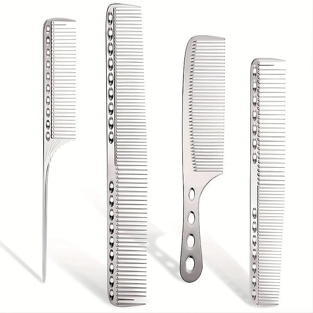  4 pièces peigne professionnel en acier inoxydable espace peigne en aluminium pour tous les types de cheveux peigne de coiffure peigne de coupe fin peigne de queue de rat peigne démêlant