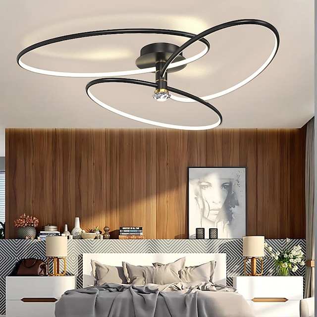  LED Ceilling Light 60/80/100cm 3-Light Ring Circle Design Dimmable Aluminum Painted Finishes Luxurious Modern Style Dining Room Bedroom Pendant Lamps 110-240V ONLY DIMMABLE WITH REMOTE CONTROL
