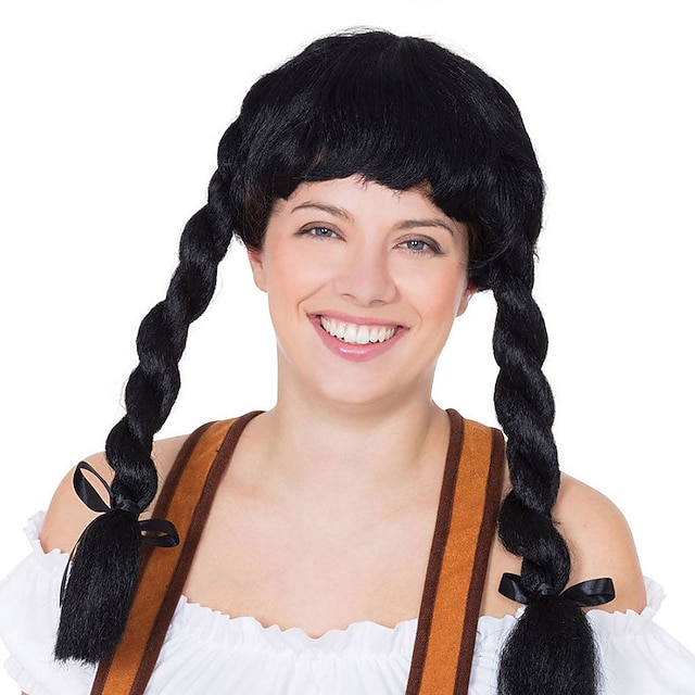  Oktoberfest bière cosplay perruques noir bavarois fraulein tresses de queue de cochon oktoberfest allemand fantaisie robe perruque