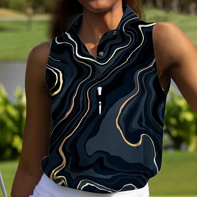  Women's Golf Polo Shirt Dark Navy Sleeveless Sun Protection Top Ladies Golf Attire Clothes Outfits Wear Apparel