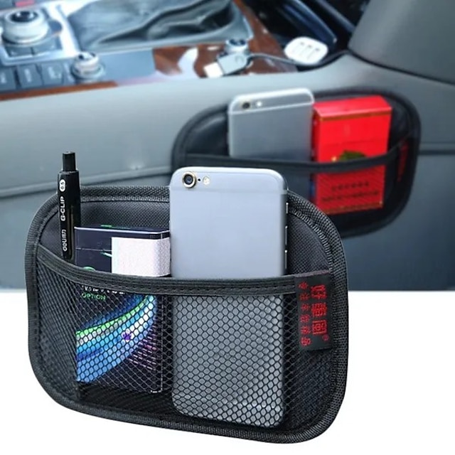  Car Storage Net Pocket Multi-use Leather Oxford Fabric Mesh Bag Auto Interior Phones Coins Cards Keys Organizer Stowing Tidying