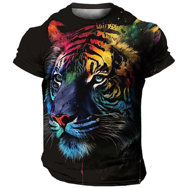  Herre T skjorte Grafisk Tiger Crew-hals Klær 3D-utskrift utendørs Daglig Kortermet Trykt mønster Årgang Mote Designer