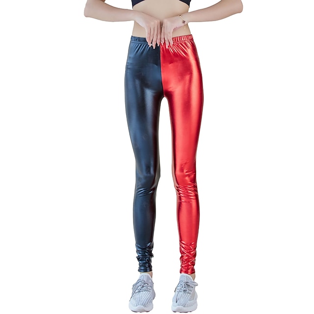  1980 luku Korkeavyötäröinen Kiiltävä lateksipatentti Leggingsit PU Leather Lyijykynähousut Disko Naamiaispuku Naisten Karnevaali Naamiaiset Juhla Tyttöjen polttarit Pride-paraati Aikuisten Housut