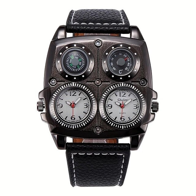  Oulm Herren Quarz Uhr Minimalistisch Retro Vintage Sport Mode Kompass Wasserdicht Thermometer Dekoration Lederuhr