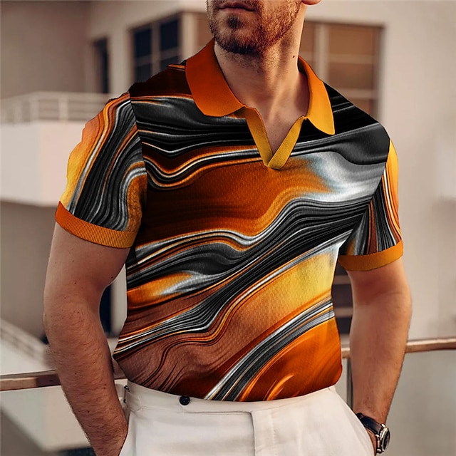  Men's Polo Shirt Golf Shirt Gradient Graphic Prints Marble V Neck Blue-Green Red Blue Orange Green Outdoor Street Short Sleeves Print Clothing Apparel Sports Fashion Streetwear Designer