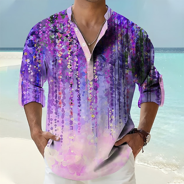  miesten paita kukka graafiset printit jalusta kaulus sininen vaalea purppura purppura vihreä ulkoilu katu pitkähihainen print vaatteet vaatteet muoti katuvaatteet suunnittelija rento