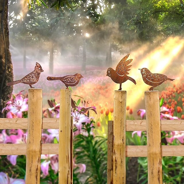 4pcs/set Metal Birds Garden Ornaments, Iron Garden Courtyard Bird