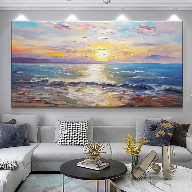  pictură în ulei realizată manual, pânză, artă de perete, pictură abstractă apus de soare, peisaj marin, pentru decor acasă, pictură neîntinsă fără rame laminate