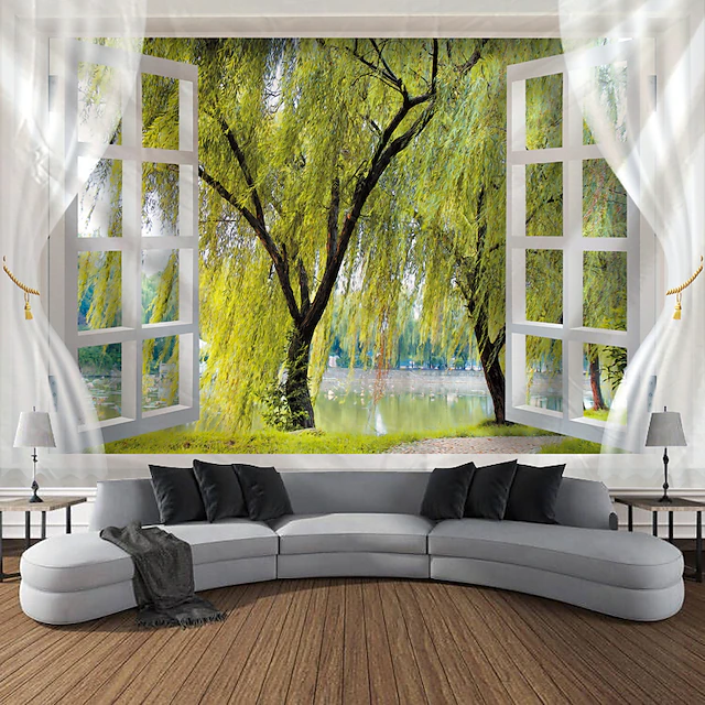 Outside The Window Hanging Tapestry Wall Art Large Tapestry Mural Decor Photograph Backdrop Blanket Curtain Home Bedroom Living Room Decoration 13