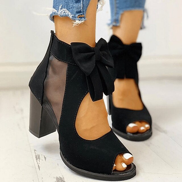 Women's Sandals Boots Heel Sandals Plus Size Sandals Boots Summer Boots Outdoor Beach Booties Ankle Boots Summer High Heel Peep Toe Elegant Vintage Sexy Suede Zipper Black4