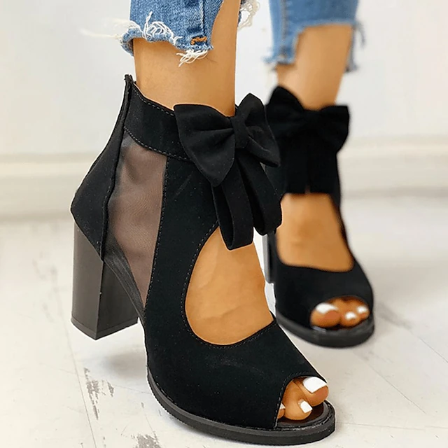 Women's Sandals Boots Heel Sandals Plus Size Sandals Boots Summer Boots Outdoor Beach Booties Ankle Boots Summer High Heel Peep Toe Elegant Vintage Sexy Suede Zipper Black4