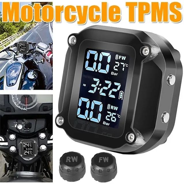  Motorcycle TPMS Motor Tire Pressure Tyre Temperature Monitoring Alarm System with 2 External Sensors