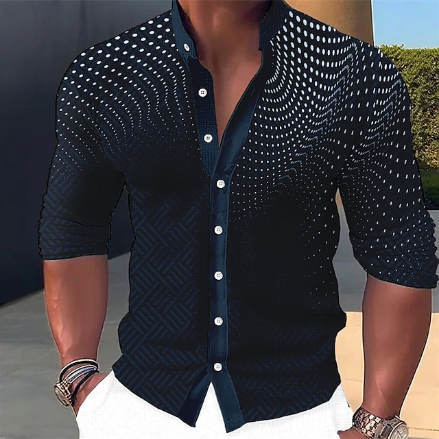 Men's Shirt Polka Dot GraphicGeometry Stand Collar Black White Blue ...
