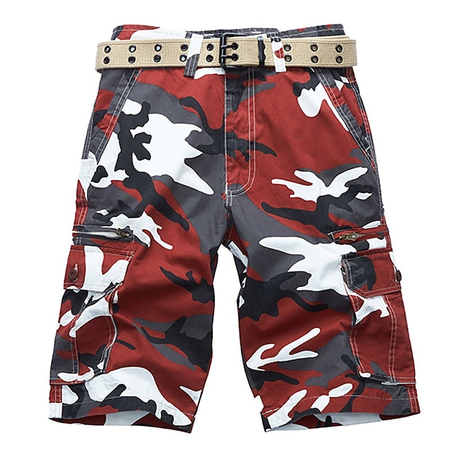  Herr Cargo-shorts Camo Shorts Vandringsshorts Ficka Kamuflasje Komfort Andningsfunktion Utomhus Dagligen Utekväll Mode Ledigt ArmyGreen Rubinrött