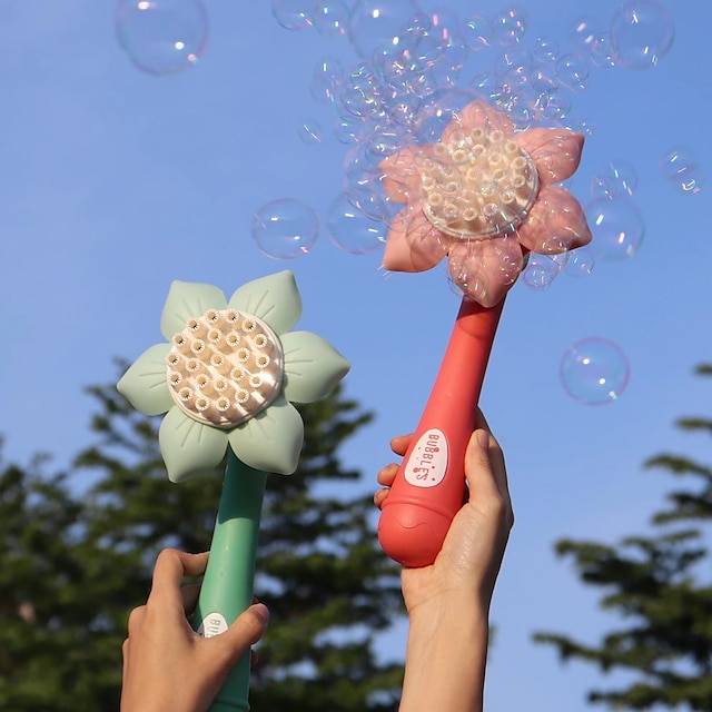  Summer Fun for Kids Electric Handheld Bubble Machine with Rocket Shape & Sunflower Design - Perfect for Outdoor Birthday Parties!