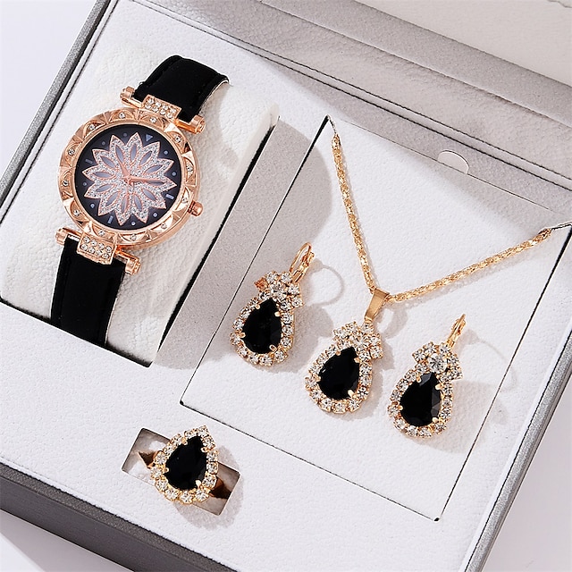  Conjunto de 5 peças de relógios femininos pulseira de couro feminino relógio de pulso analógico casual simples feminino presente