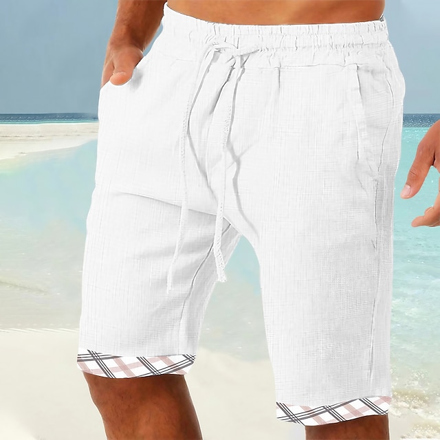  Men's Shorts Summer Shorts Beach Shorts Drawstring Elastic Waist Straight Leg Plain Patchwork Comfort Breathable Short Casual Daily Holiday Fashion Classic Style White Army Green