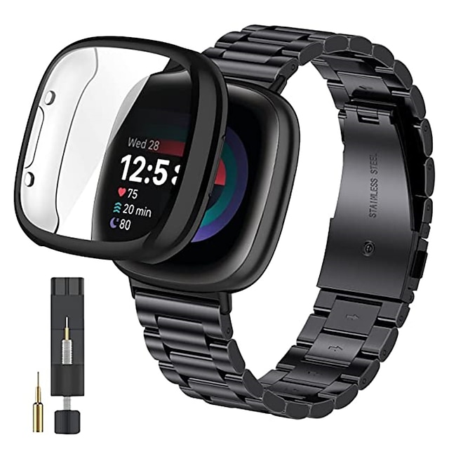  Bandă de ceas inteligent Compatibil cu Fitbit Versa 4 Sense 2 Versa 3 Sense Versa 2 Oțel inoxidabil Ceas inteligent Curea cu Case cu Instrumentul de îndepărtare Închidere metalică Banderolă Sport