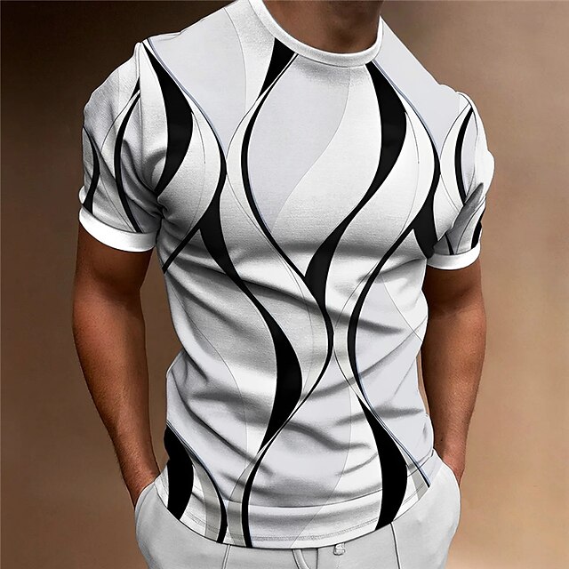 Pink And Black Waves Mens Graphic Shirt Tee Abstract Crew Neck Clothing ...