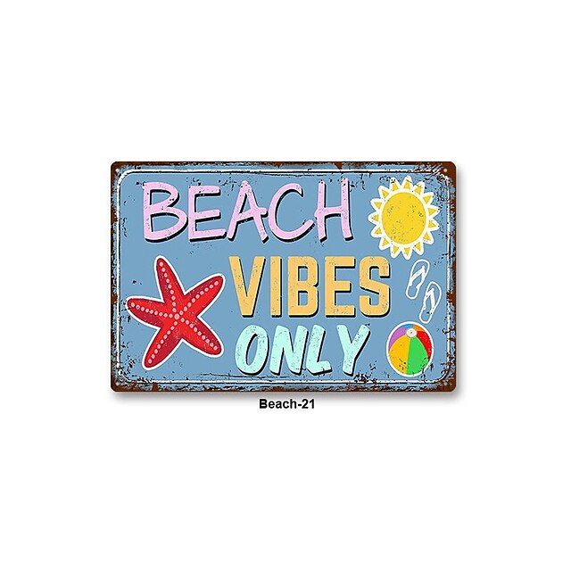 1pc Beach Metal Tin Sign Summer Beach Tin Sign Vintage Beach Signs Wall ...