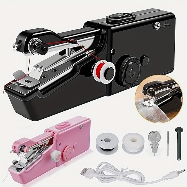  Tragbare Handnähmaschine, Handnähgerät Werkzeug Mini tragbare kabellose Nähmaschine elektrische Nähmaschine für Kleidung Hosen Geschenk für Mama