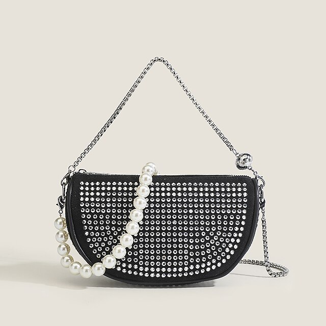  Women's Evening Bag Polyester Party Holiday Crystals Chain Solid Color Black