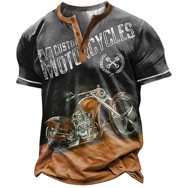 Men's Henley Shirt Graphic Motorcycle Henley Clothing Apparel 3D Print ...