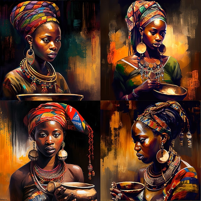  People Wall Art Canvas African Woman Prints and Posters Abstract Portrait Pictures Decorative Fabric Painting For Living Room Pictures No Frame