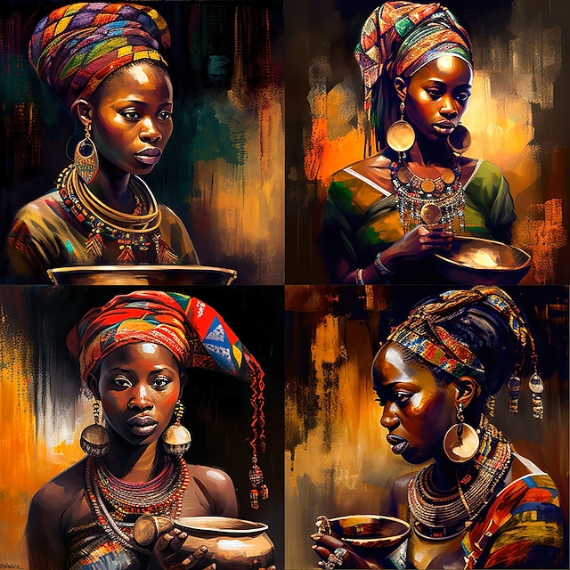  Persone Arte Della Parete Su Tela Donna Africana Stampe E Poster Ritratti Astratti Quadri Decorativi Su Tessuto Per Soggiorno Immagini Senza Cornice