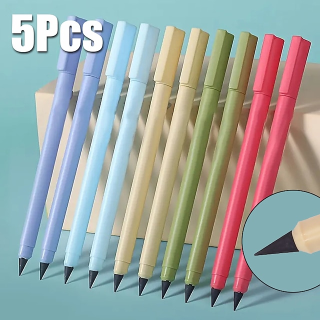  5 قطع من أقلام الرصاص الأبدية بتكنولوجيا ألوان المعكرون - لا تشحذ جمالًا فائقًا ليس من السهل كسرها بشكل مثالي لخط الطلاب & تلوين