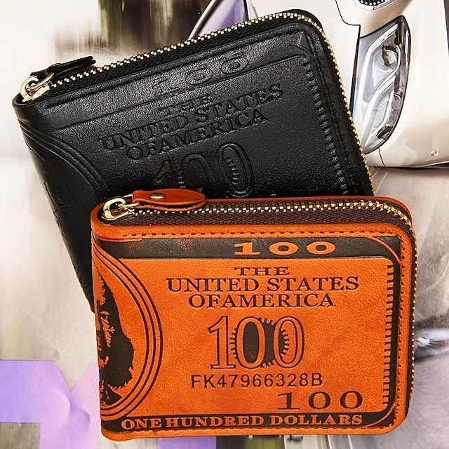  Men's Dollar Bill Wallet Vintage Black Brown Leather Credit Card Photo Holder Coin Purse
