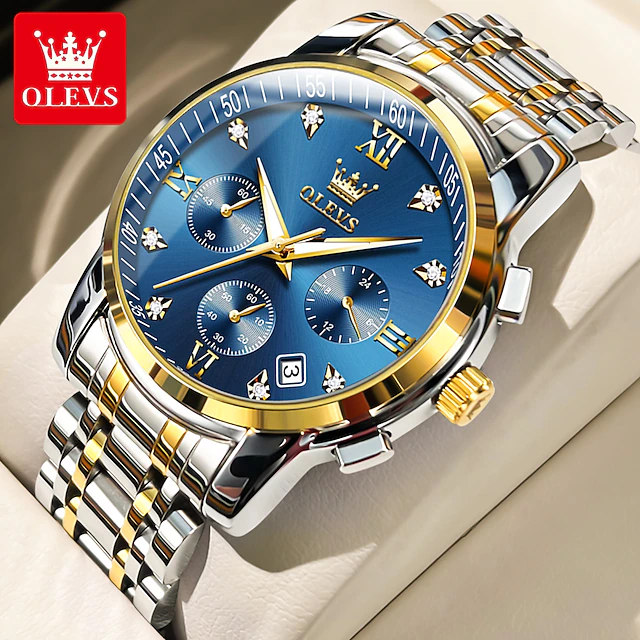 OLEVS Quartz Watch for Men Chronograph Luminous Luxury Wristwatch Large Dial Calendar Day Date Metal Stainless Steel Waterproof Wrist Watch Fashion Stylish Business Classic Christmas Gift 20