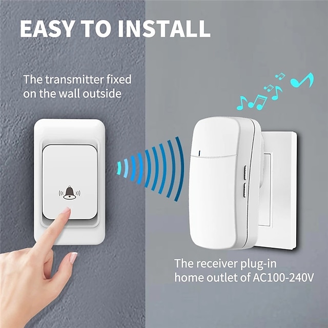  Outdoor Wireless Door Bell Chime Kit, 300M Remote Control Home Welcome My Melody Ring Doorbell