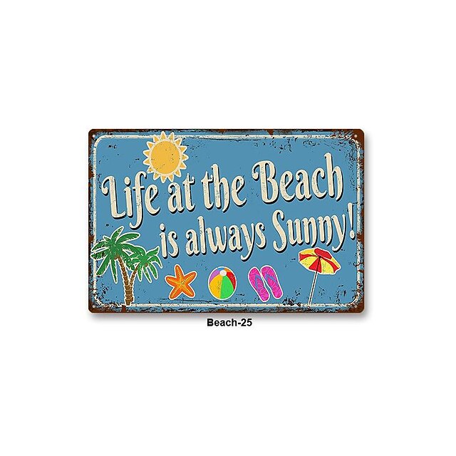 1pc Beach Metal Tin Sign Summer Beach Tin Sign Vintage Beach Signs Wall ...