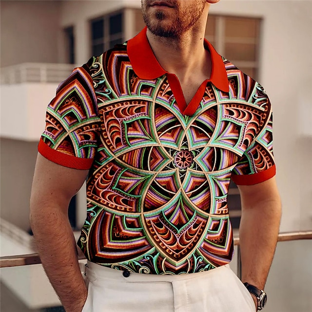  Men's Polo Shirt Golf Shirt Floral Graphic Prints Vintage V Neck Blue-Green Yellow Red Blue Green Outdoor Street Short Sleeves Print Clothing Apparel Sports Fashion Streetwear Designer