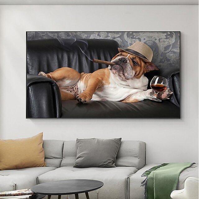 Bulldog Smoking Cigar Art Canvas Painting in The Wall Animal Posters and Prints Wall Art Picture for Living Room Home Decor4